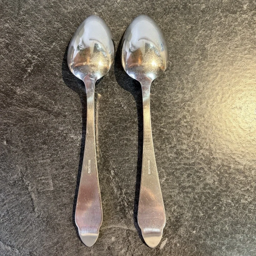 Gero Zilmeta #755 Stainless Steel Danish Hammered Modern 8" Serving Spoons 2 Pc - Picture 4 of 6